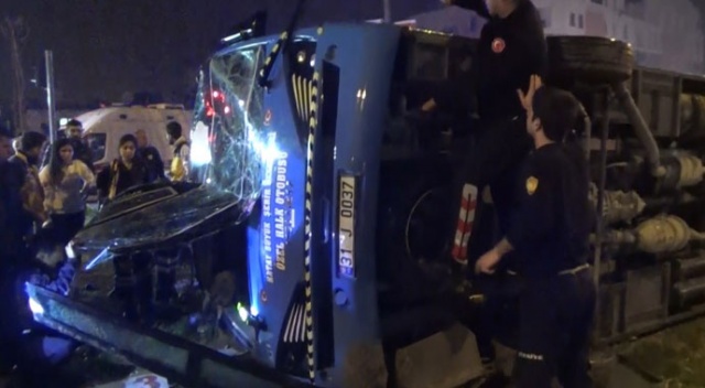 Freni tutmayan otobüs devrildi: 1 yaralı