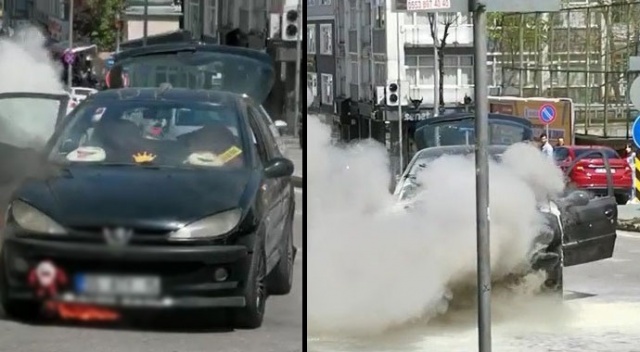 Benzin aldıktan 5 dakika sonra otomobili yandı
