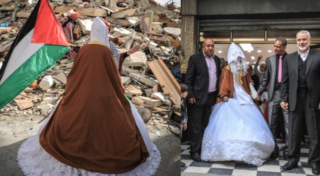 Evi bombalanan Filistinli gelin, Hamas liderinin evinden gelin çıktı Evi bombalanan Filistinli gelin, Hamas liderinin evinden gelin çıktı