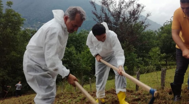 Belediye Başkanı ve Kaymakam kazmayı eline alıp tarlaya girdi