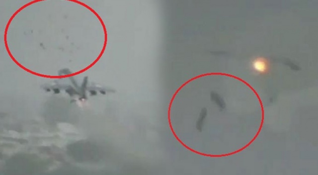 Kuş sürüsüne çarpınca motoru duran savaş uçağı bombaları piste attı Kuş sürüsüne çarpınca motoru duran savaş uçağı bombaları piste attı