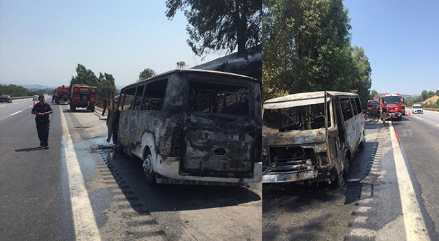 Tarım işçilerini taşıyan servis minibüsünde yangın: 2 yaralı Tarım işçilerini taşıyan servis minibüsünde yangın: 2 yaralı