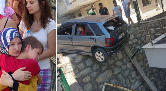 Yürekler ağza geldi... Otomobil asılı kaldı Yürekler ağza geldi... Otomobil asılı kaldı