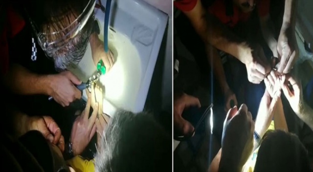 Çocuğunun parmağı musluğa sıkıştı itfaiyeyi çağırmak yerine musluğu söküp itfaiyeye gitti
