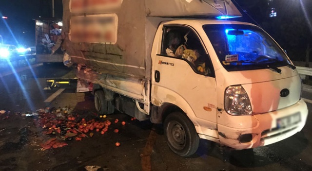 Basın Ekspres’te sebze yüklü kamyonet yola devrildi: 2 yaralı