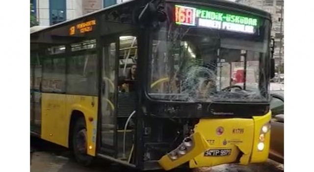 Pendik’te faciadan dönüldü, İETT otobüsü ağaca çarparak durdu