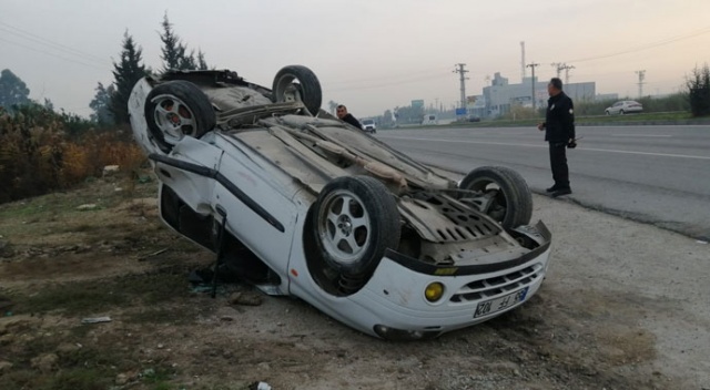 Takla atan otomobilin sürücüsü yaralandı Takla atan otomobilin sürücüsü yaralandı