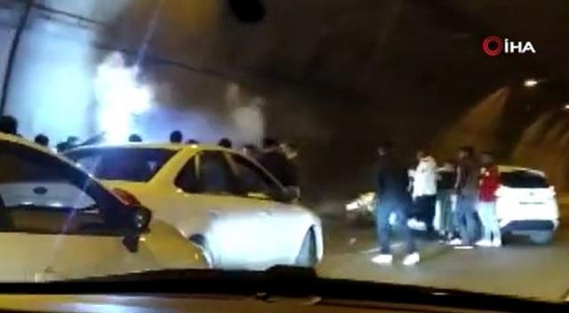 Asker uğurlamak için tüneli kapattılar, motosikletle drift yaptılar