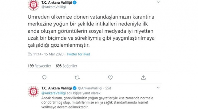Ankara Valiliğinden yurttaki gözlem görüntüleri hakkında açıklama