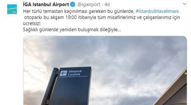 İstanbul Havalimanı otopark ikinci bir duyuruya kadar ücretsiz oldu İstanbul Havalimanı otopark ikinci bir duyuruya kadar ücretsiz oldu