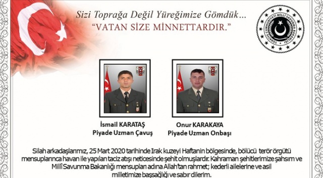 Milli Savunma Bakanı Akar’dan 2 şehit için başsağlığı mesajı Milli Savunma Bakanı Akar’dan 2 şehit için başsağlığı mesajı