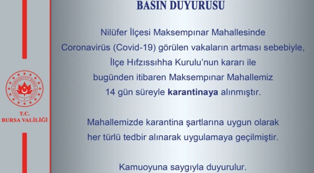 Bursa'da bir mahalle karantina altına alındı Bursa'da bir mahalle karantina altına alındı