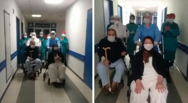 Koronavirüsü yenen 80 ve 81 yaşındaki çift taburcu edildi