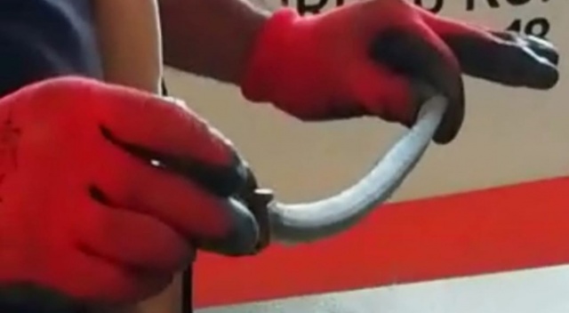 Otomobilin motoruna giren yılanı itfaiye çıkardı Otomobilin motoruna giren yılanı itfaiye çıkardı
