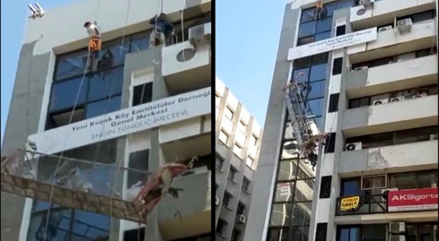 İskelenin halatı koptu, 2 işçi ölümden döndü