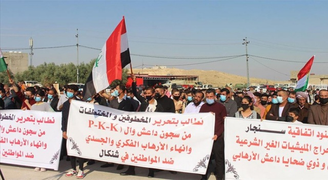 Irak'taki Ezidiler, terör örgütü PKK'nın Sincar'daki varlığına karşı gösteri düzenledi