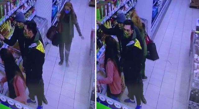 Markette kadın şahsın kaşla göz arasında telefon çaldığı anlar kamerada Markette kadın şahsın kaşla göz arasında telefon çaldığı anlar kamerada