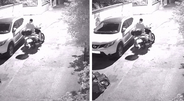 Motosikleti çalıştıramayınca iterek çaldı