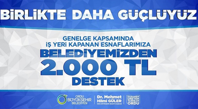 Ordu'da esnafa 2 bin lira pandemi desteği Ordu'da esnafa 2 bin lira pandemi desteği