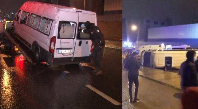 Küçükçekmece'de kaza yapan polis minibüsü yan yattı: 2 yaralı Küçükçekmece'de kaza yapan polis minibüsü yan yattı: 2 yaralı