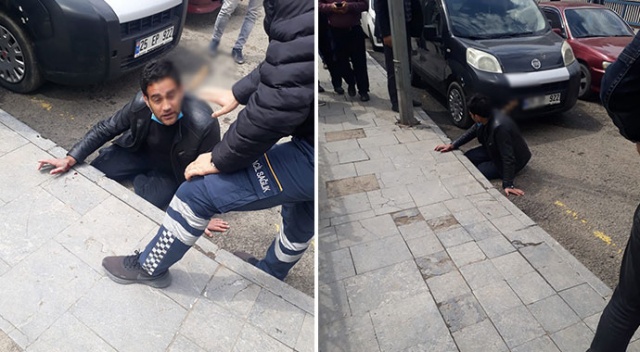 Erzurum'da korkunç olay! Kaldırımda yürürken dehşeti yaşadı, sırtındaki bıçakla hastaneye götürüldü