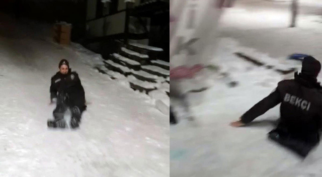İhbara giden bekçiler çocukların kayak keyfine ortak oldu