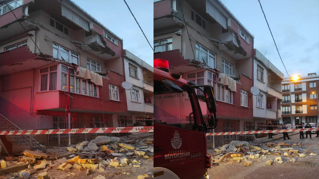 İstanbul'da 3 katlı binanın 2 balkonu çöktü! İstanbul'da 3 katlı binanın 2 balkonu çöktü!