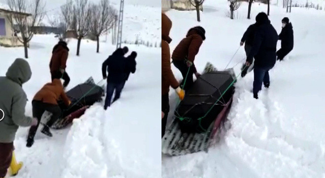 Sivas'ta kar cenazeleri de vurdu! Tabutları kızakla çektiler Sivas'ta kar cenazeleri de vurdu! Tabutları kızakla çektiler