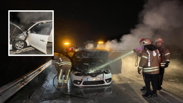 TEM Otoyolunda seyir halindeki araç alev topuna döndü