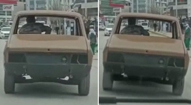 Trafikte dehşete düşüren otomobil: Ne farı var ne camı Trafikte dehşete düşüren otomobil: Ne farı var ne camı
