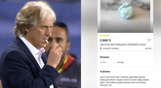 Jorge Jesus'un çiğnenmiş sakızı 4 bin TL'ye satışa sunuldu! Jorge Jesus'un çiğnenmiş sakızı 4 bin TL'ye satışa sunuldu!