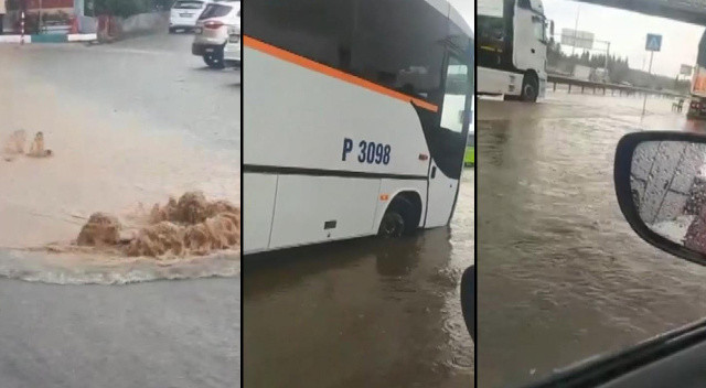 Kocaeli&#039;de sağanak etkisi! Yolları su bastı, araçlar yollarda kaldı