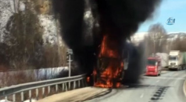 Seyir halindeki TIR alev alev yandı