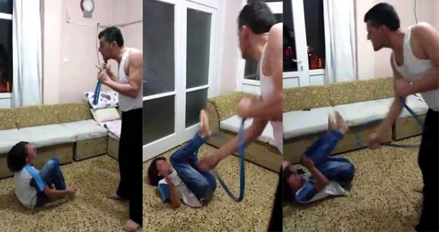 Oğlunu hortumla böyle dövdü!
