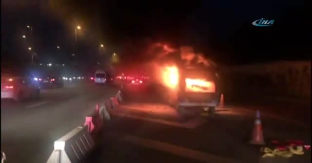 15 Temmuz Şehitler Köprüsü girişinde alev alev yandı