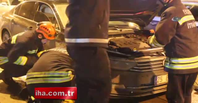 Isınmak için otomobilin kaputuna giren kedi yavrusunu itfaiye ekipleri kurtardı