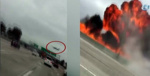 Çift motorlu uçak otobana düştü