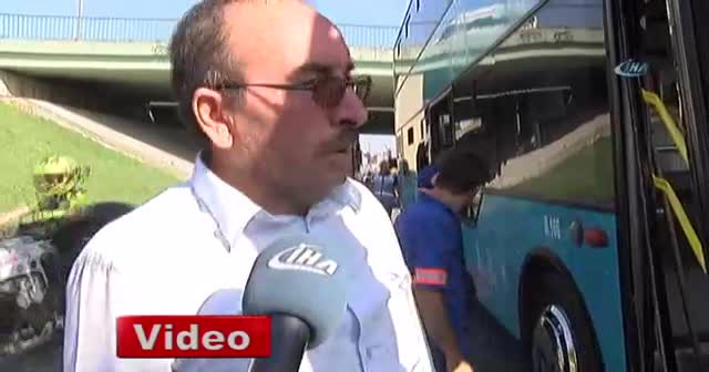 Özel halk otobüsüne bariyerler ok gibi saplandı