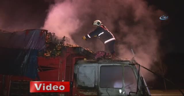 Domates yüklü kamyon kül oldu