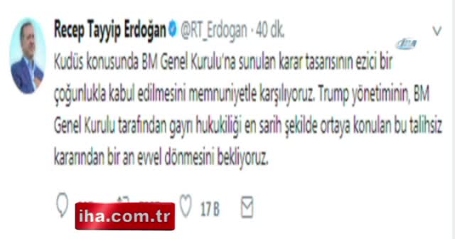 Erdoğan'dan BM kararına ilişkin açıklama