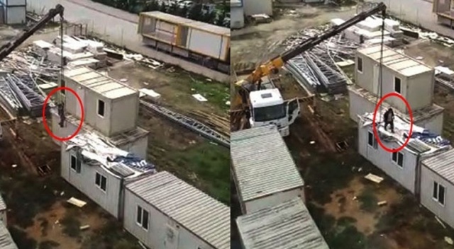 Pes dedirten işçiyi taşıma şekli kamerada
