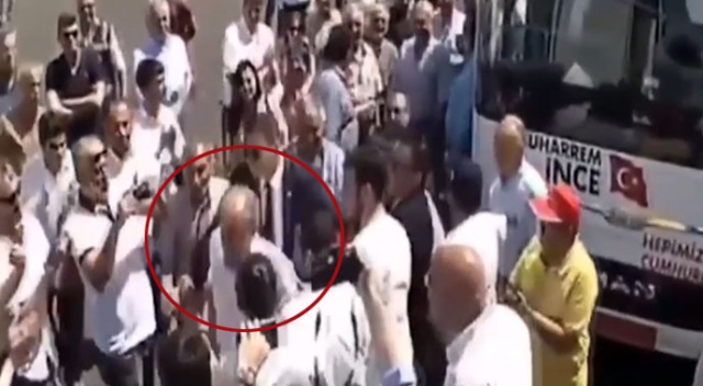 Muharrem İnce sinirini CHP'lileri ittirerek çıkardı
