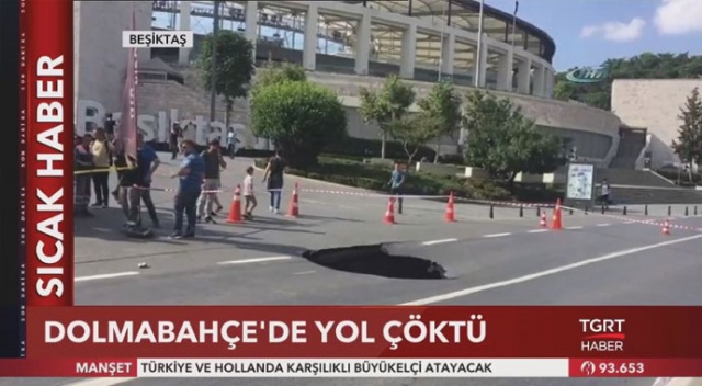 Dolmabahçe'de yol çöktü