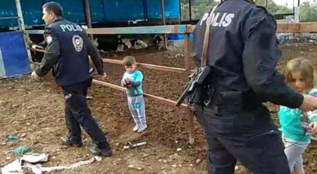 Babalarının çite bağladığı 2 çocuğu polis kurtardı