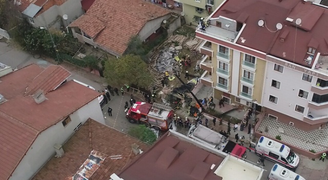 Sancaktepe'de askeri helikopterin düştüğü sokak havadan görüntülendi