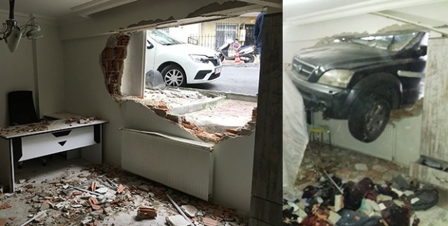 Şişli'de freni patlayan otomobil yatak odasına daldı