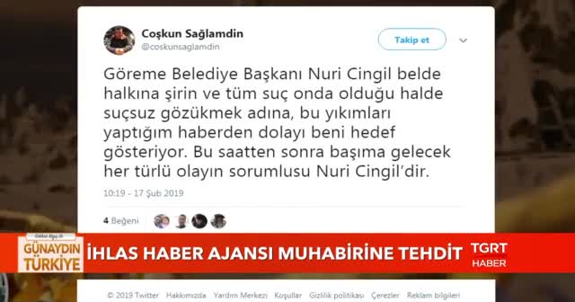 İHA Muhabiri Coşkun Sağlamdin'e tehdit!