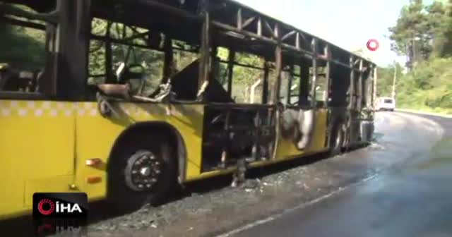 Beykoz'da İETT otobüsünün alev alev yandığı anlar kamerada