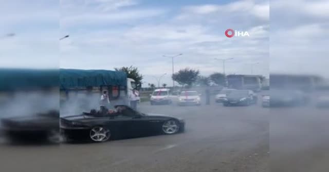 Lüks otomobillerle yolu kapattılar... Ağır cezalara rağmen işte böyle drift yaptılar