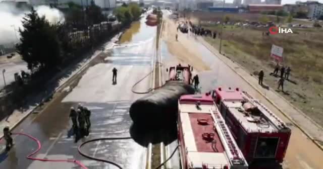 Patlayan yakıt tankı ve oluşturduğu hasar havadan görüntülendi